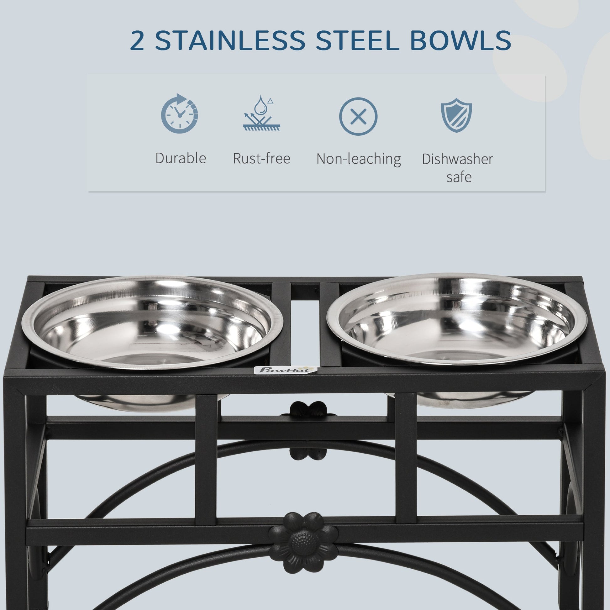 KFX-0508221 Elevated Double Stainless Steel Dog Food Bowl Feeding Station with Non-Slip Metal Base
