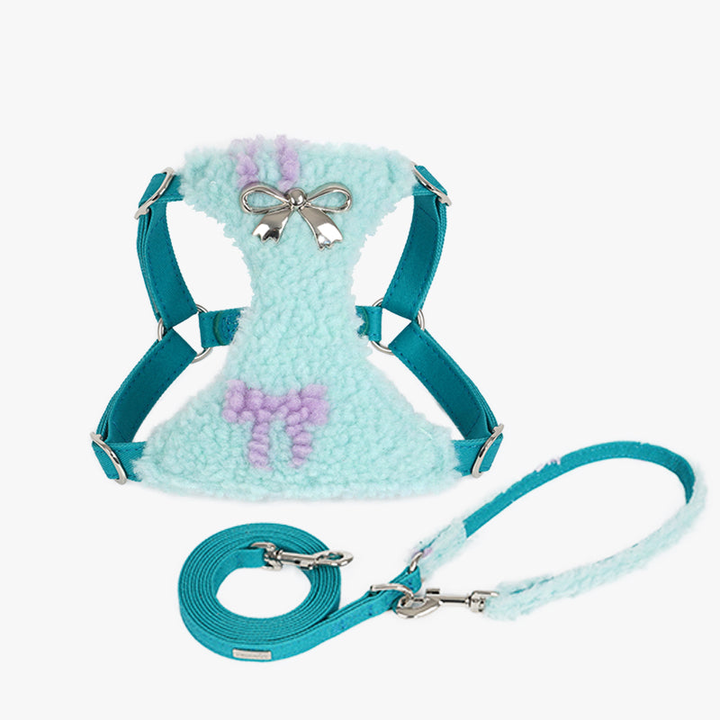 KFX-0509501 Lambswool Alloy Dog Fleece Vest with Chest Strap and Leash Options in Ryukin Pink and Turquoise Green