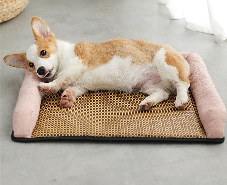 KFX-0509885 Rattan Summer Sleeping Mat in Pink, Gray, and Brown - Available in Sizes S, M, L