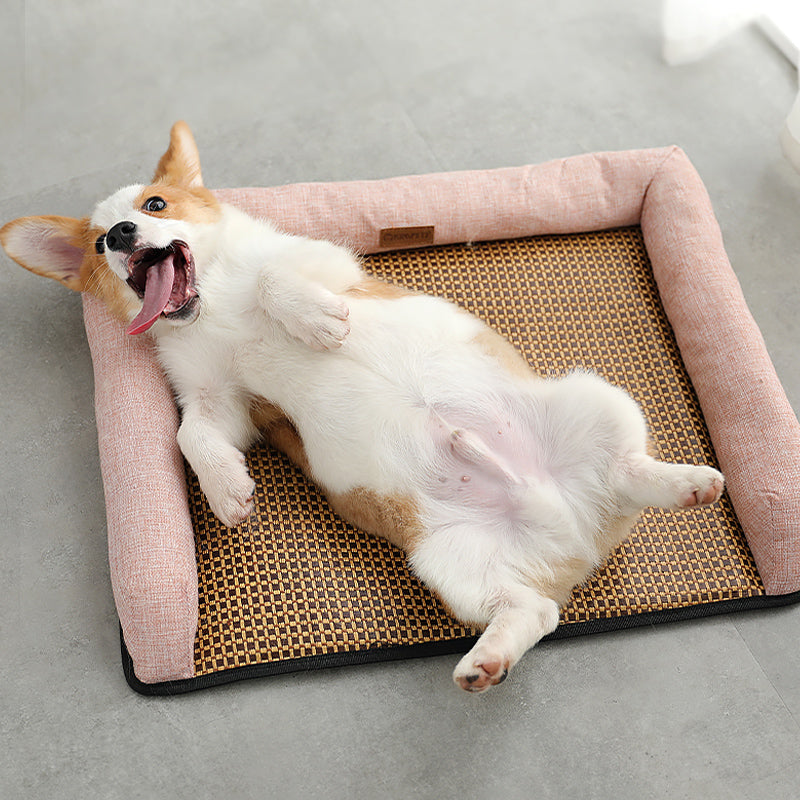 KFX-0509885 Rattan Summer Sleeping Mat in Pink, Gray, and Brown - Available in Sizes S, M, L