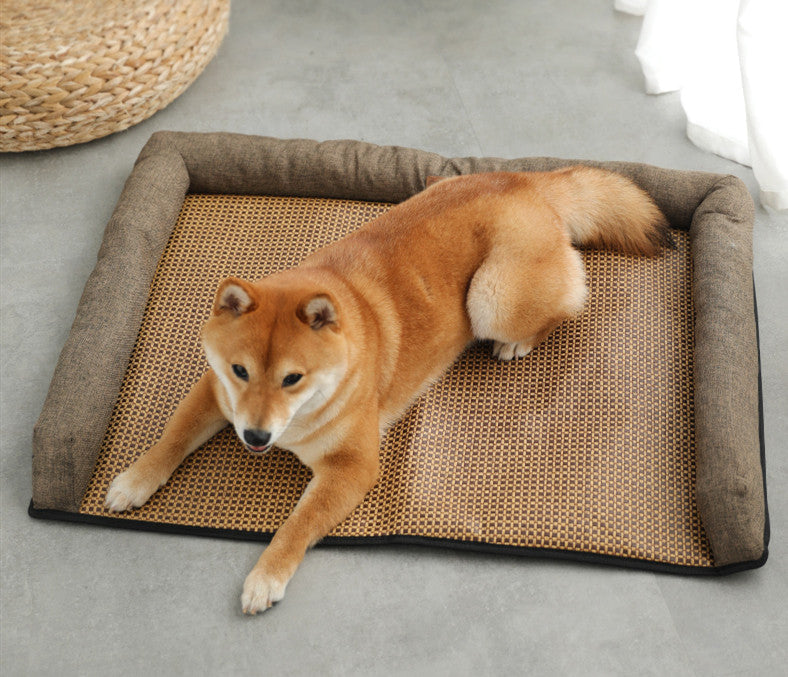 KFX-0509885 Rattan Summer Sleeping Mat in Pink, Gray, and Brown - Available in Sizes S, M, L