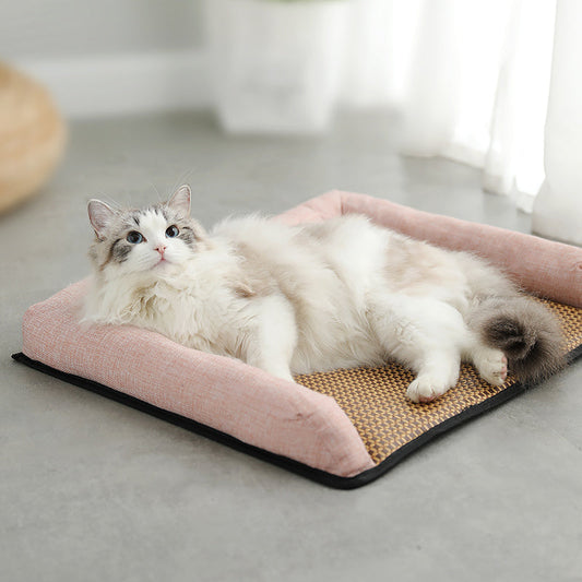 KFX-0509885 Rattan Summer Sleeping Mat in Pink, Gray, and Brown - Available in Sizes S, M, L