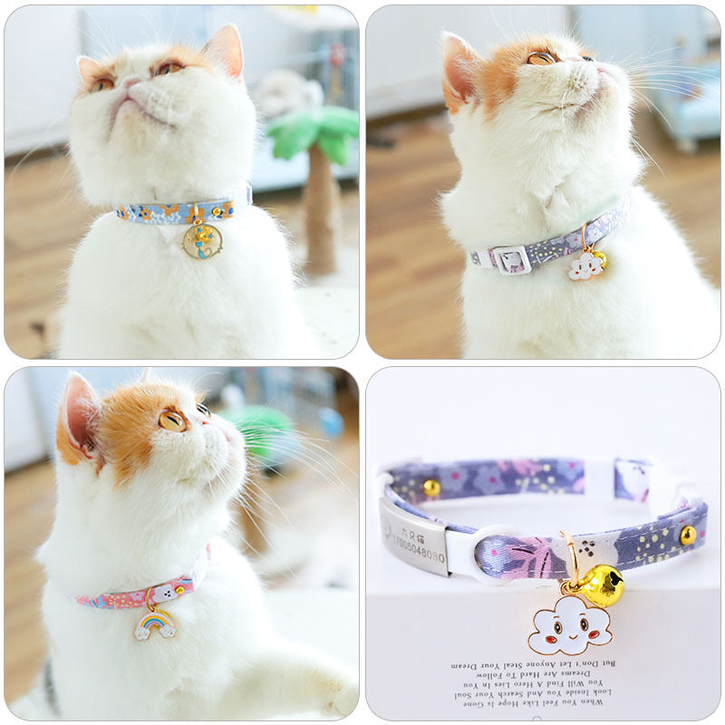 KFX-0510013 Cute Adjustable Cloth Dog Collar with Safety Buckle - XS to M Sizes Available