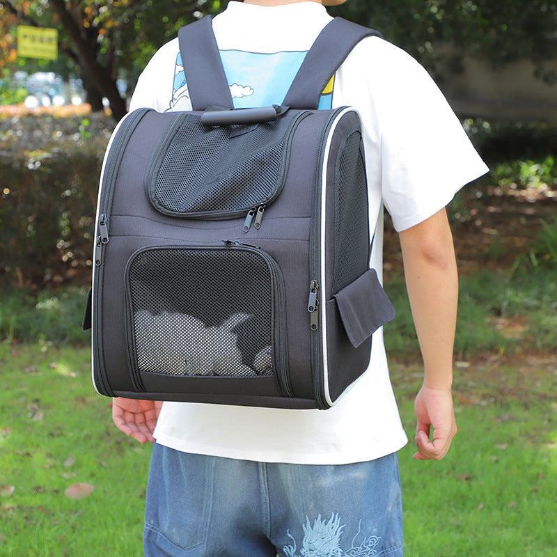 KFX-0512061 Large Capacity Portable Pet Backpack in Gray or Black - Breathable Oxford Cloth Design