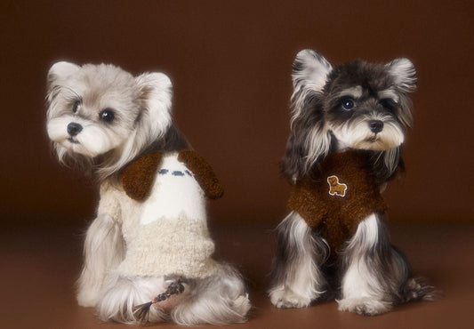 KFX-0512573 Sleeveless Three-Dimensional Ear Sweater Vest for Small Dogs in Beige and Coffee Colors