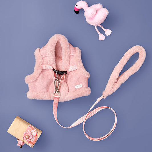 KFX-0513597 Bunny Fleece Adjustable Dog Leash for Small to Medium Dogs - Soft Polyester Fiber in Pink and Light Gray