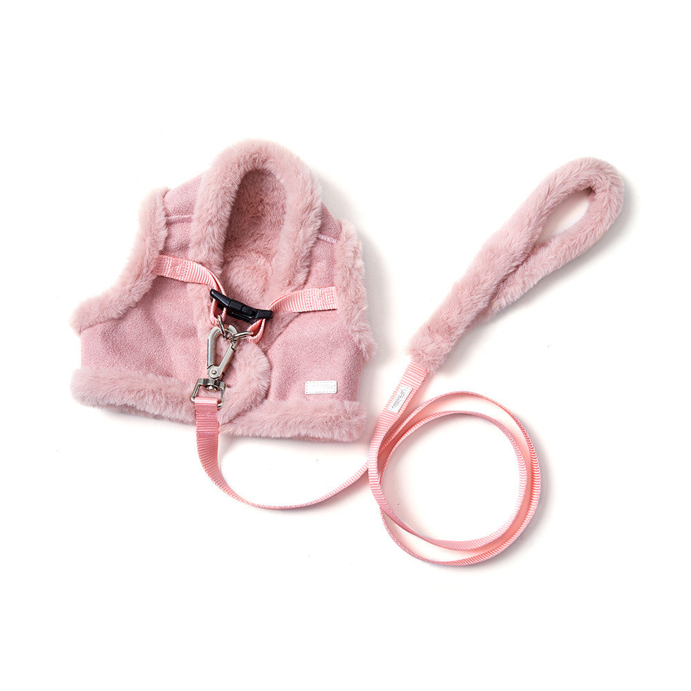 KFX-0513597 Bunny Fleece Adjustable Dog Leash for Small to Medium Dogs - Soft Polyester Fiber in Pink and Light Gray