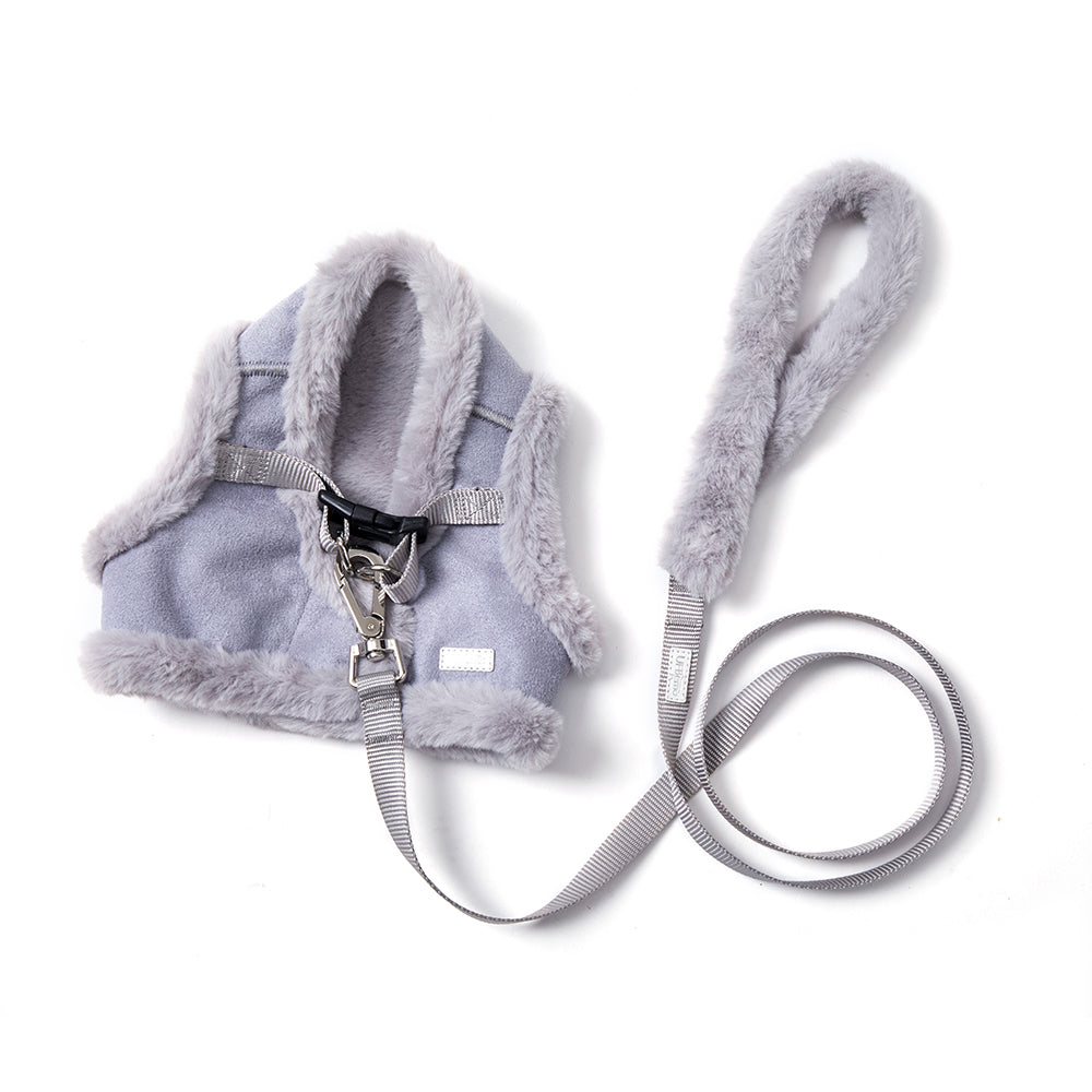KFX-0513597 Bunny Fleece Adjustable Dog Leash for Small to Medium Dogs - Soft Polyester Fiber in Pink and Light Gray