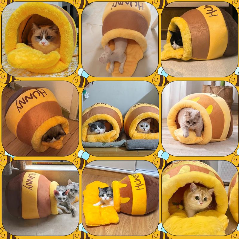 KFX-0513853 Cozy Honey Pot Cat Bed with Memory Foam Cushion, Plush Pet Cave for Small Cats