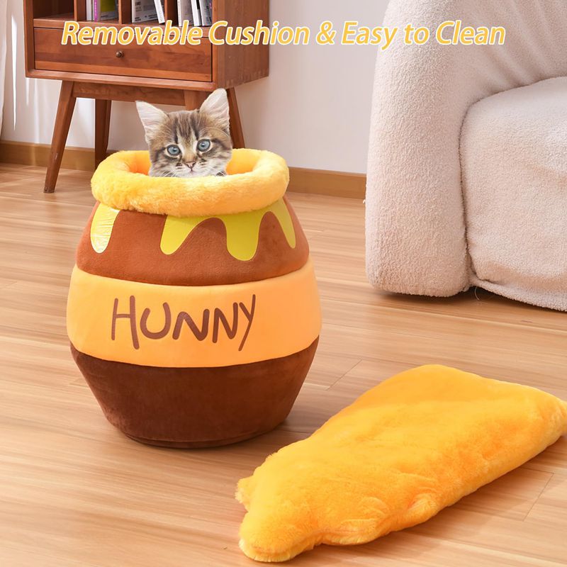 KFX-0513853 Cozy Honey Pot Cat Bed with Memory Foam Cushion, Plush Pet Cave for Small Cats