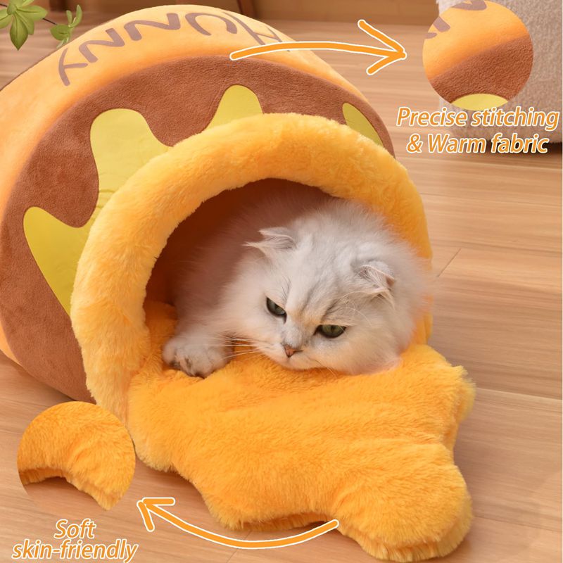KFX-0513853 Cozy Honey Pot Cat Bed with Memory Foam Cushion, Plush Pet Cave for Small Cats
