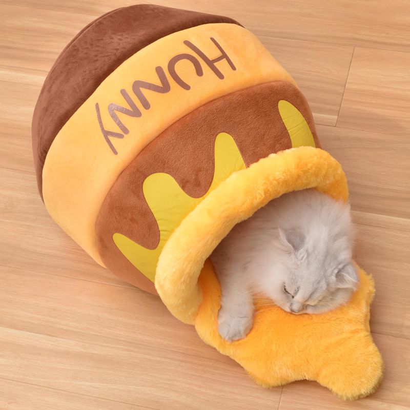 KFX-0513853 Cozy Honey Pot Cat Bed with Memory Foam Cushion, Plush Pet Cave for Small Cats