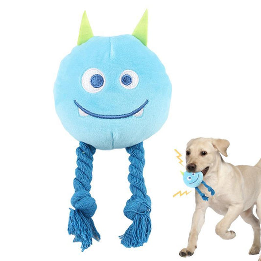 KFX-0515261 Durable Cartoon Dog Squeaky Toy - Chewable Teething with Knot Design, Ideal for Interactive Play and Teeth Cleaning