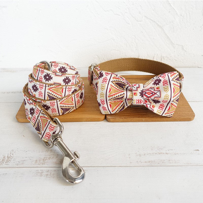 KFX-0515773 Brown Pet Bow Tie Set with Adjustable Leash, Polyester Material, Multiple Sizes Available