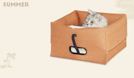 KFX-0517821 Eco-Friendly Wool Felt Pet Cabin for Cats and Dogs - Four Seasons Comfort, Washable, Grey/Brown, 40x40x40cm