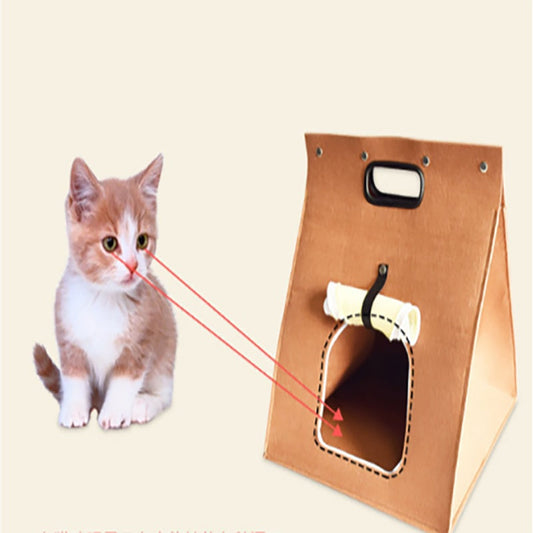 KFX-0517821 Eco-Friendly Wool Felt Pet Cabin for Cats and Dogs - Four Seasons Comfort, Washable, Grey/Brown, 40x40x40cm