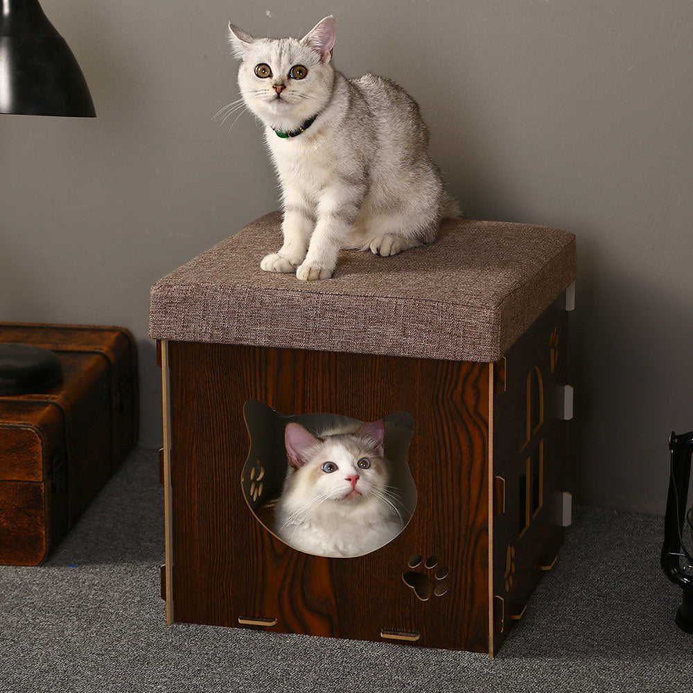 KFX-0523581 Multifunctional Cat Bed with Detachable Grinding Claw and Cozy Cushion - Medium Size