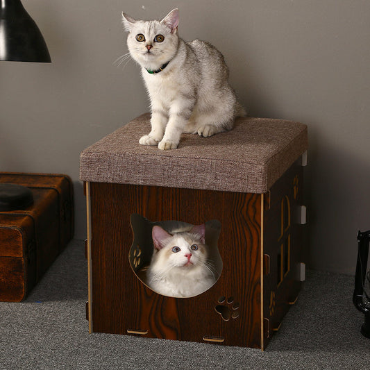 KFX-0523581 Multifunctional Cat Bed with Detachable Grinding Claw and Cozy Cushion - Medium Size