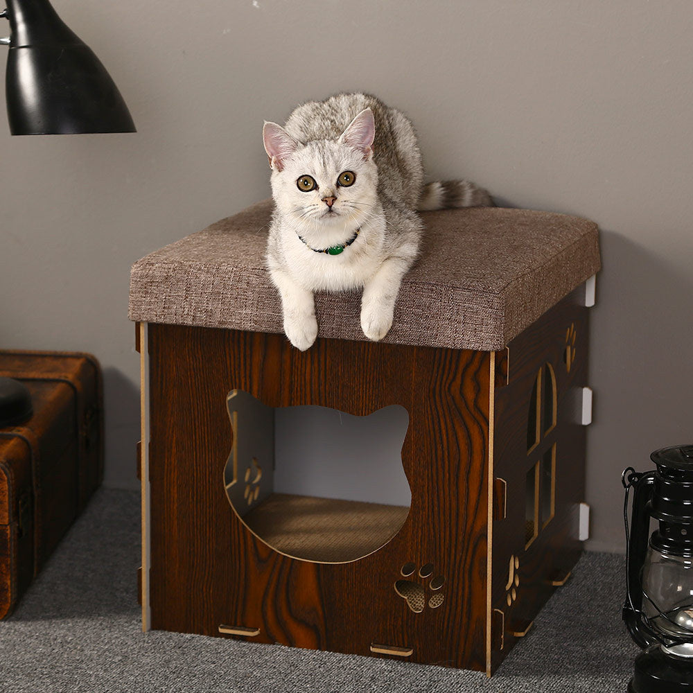 KFX-0523581 Multifunctional Cat Bed with Detachable Grinding Claw and Cozy Cushion - Medium Size