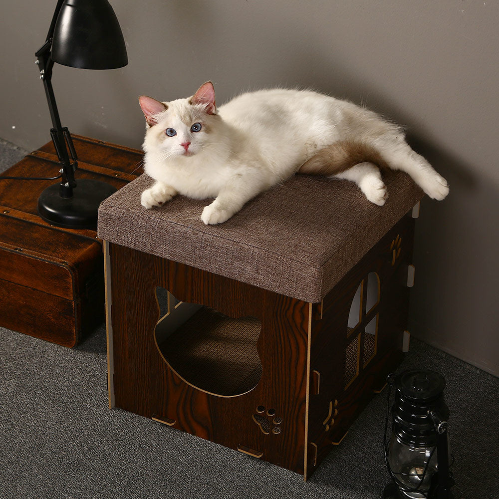 KFX-0523581 Multifunctional Cat Bed with Detachable Grinding Claw and Cozy Cushion - Medium Size