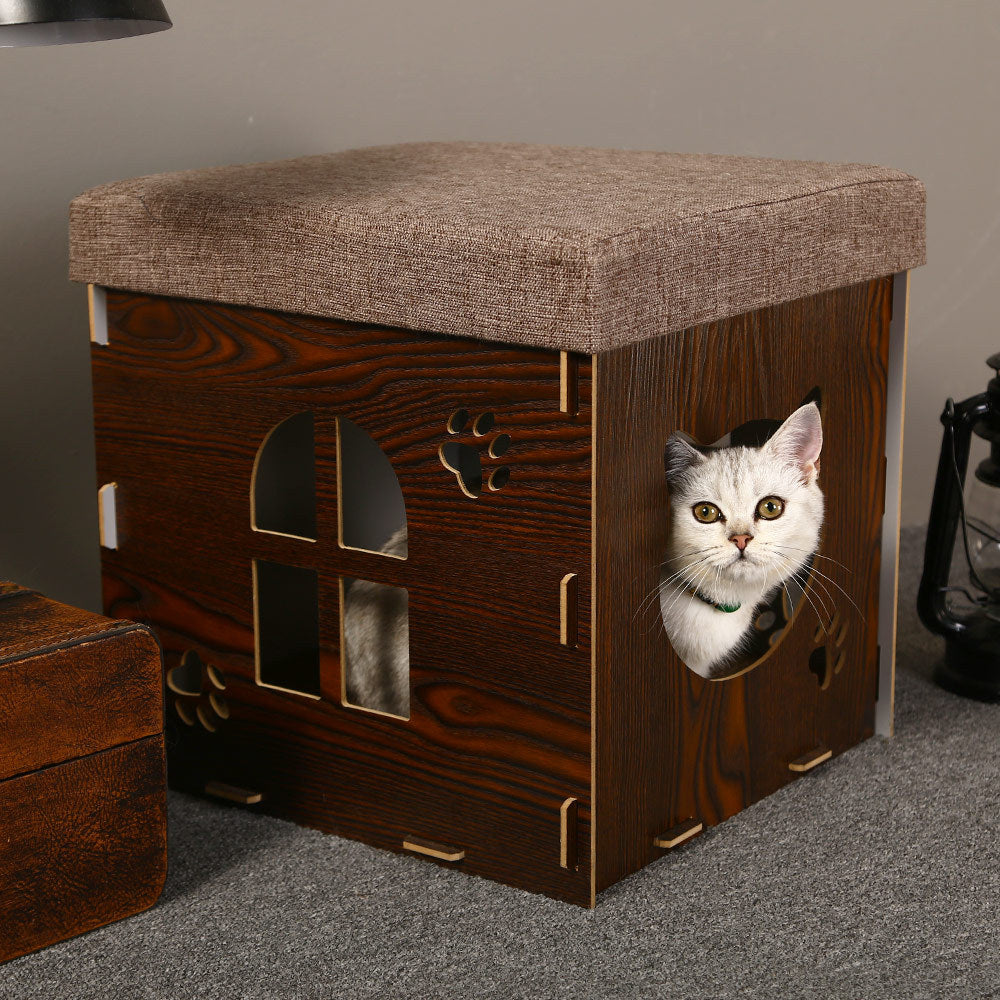 KFX-0523581 Multifunctional Cat Bed with Detachable Grinding Claw and Cozy Cushion - Medium Size
