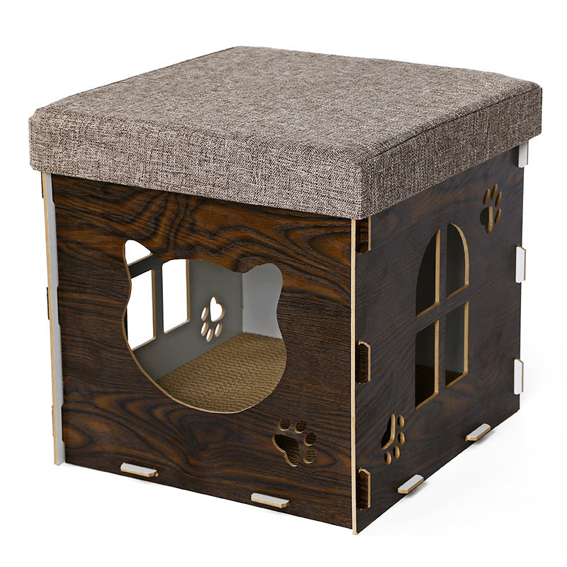 KFX-0523581 Multifunctional Cat Bed with Detachable Grinding Claw and Cozy Cushion - Medium Size
