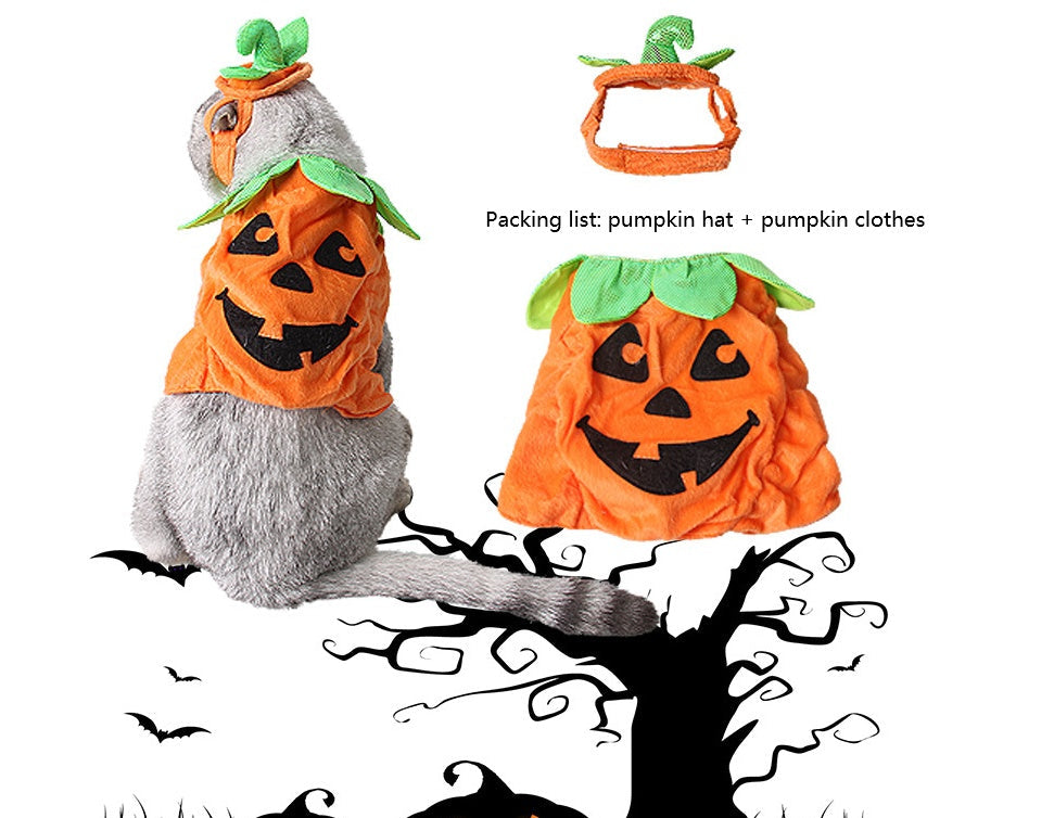 KFX-0523709 Pumpkin Costume Set for Pets with Adjustable Hat and Dress for Halloween
