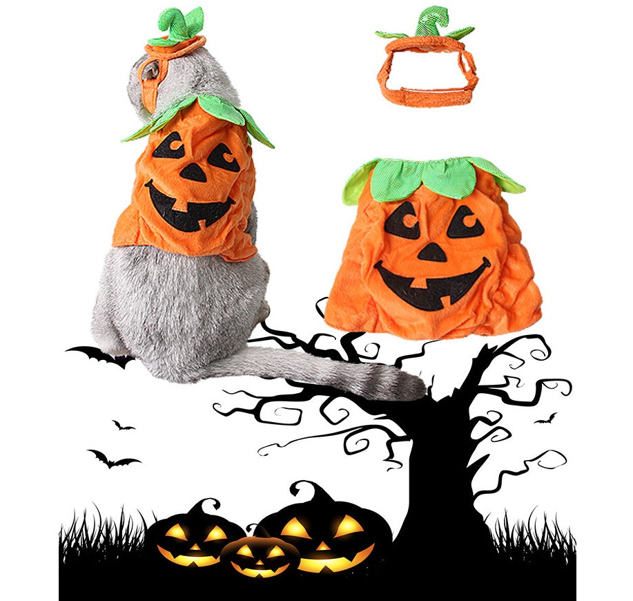 KFX-0523709 Pumpkin Costume Set for Pets with Adjustable Hat and Dress for Halloween