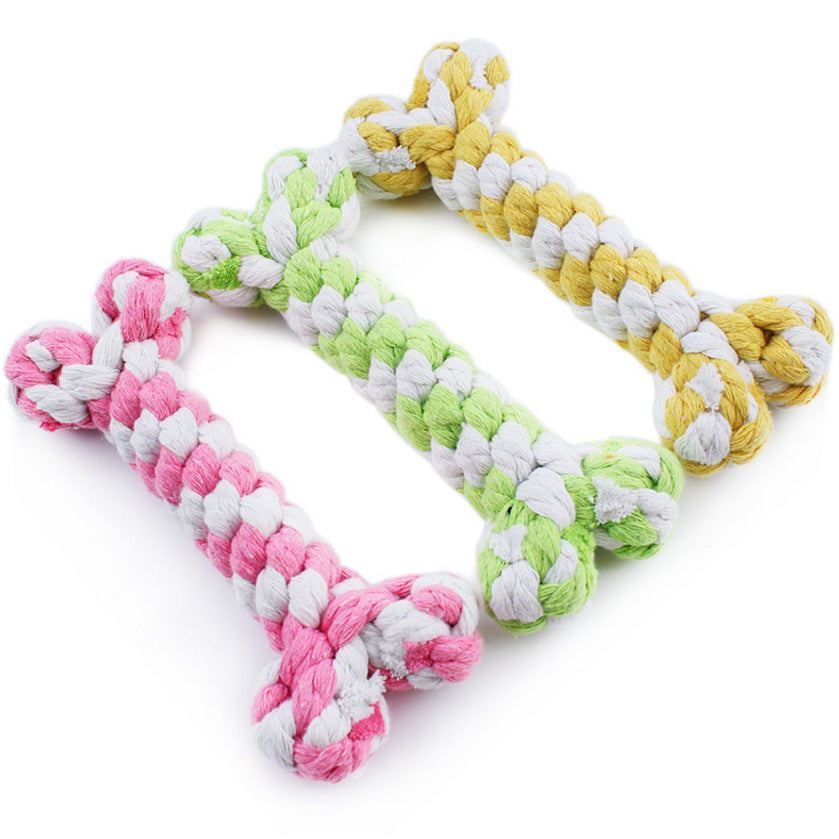KFX-0524349 Hand-Woven Cotton Rope Bone Toy - Durable 15cm Pet Chew Feature
