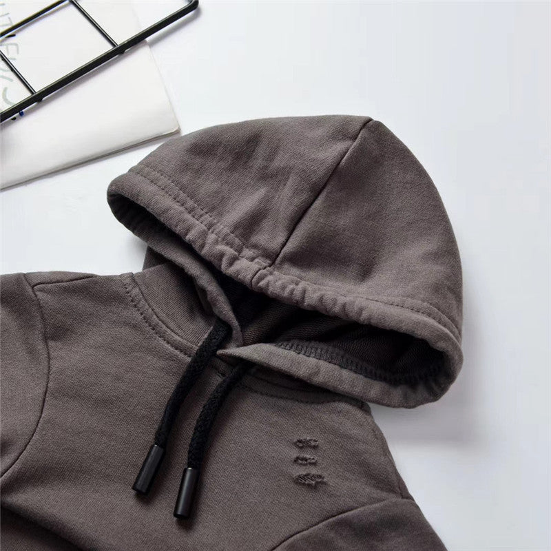 KFX-0525885 Cozy Two-Legged Dog Hoodie in Gray with Ripped Detail - Comfortable Cotton Design