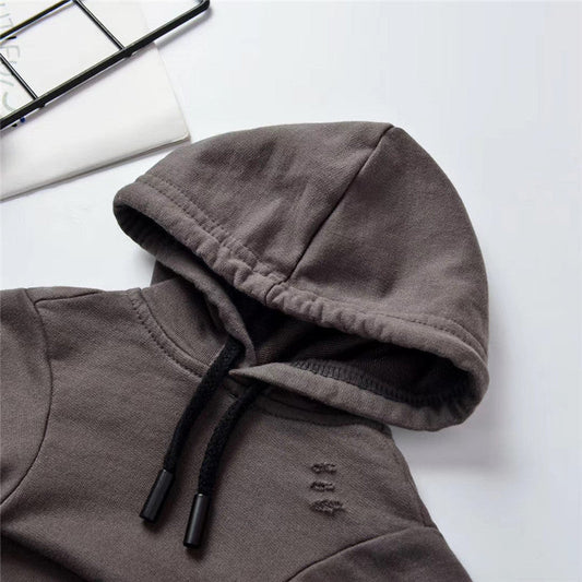 KFX-0525885 Cozy Two-Legged Dog Hoodie in Gray with Ripped Detail - Comfortable Cotton Design