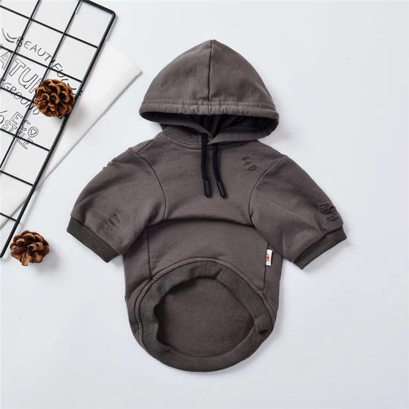KFX-0525885 Cozy Two-Legged Dog Hoodie in Gray with Ripped Detail - Comfortable Cotton Design