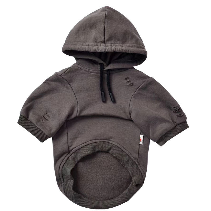 KFX-0525885 Cozy Two-Legged Dog Hoodie in Gray with Ripped Detail - Comfortable Cotton Design