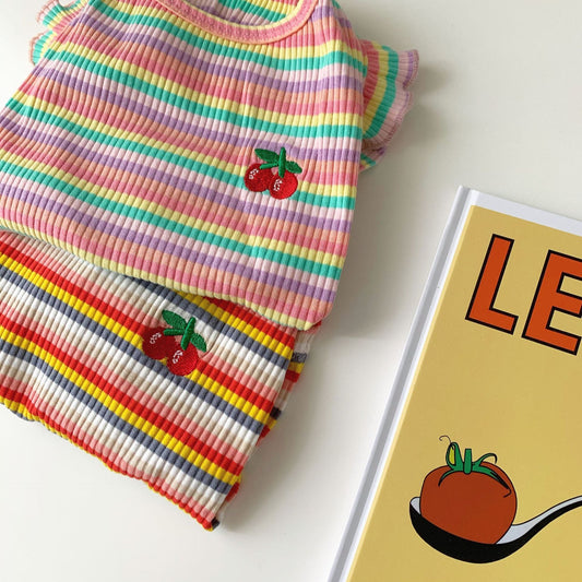 KFX-0526909 Breathable Cotton Rainbow Stripe T-Shirt for Small Dogs and Cats