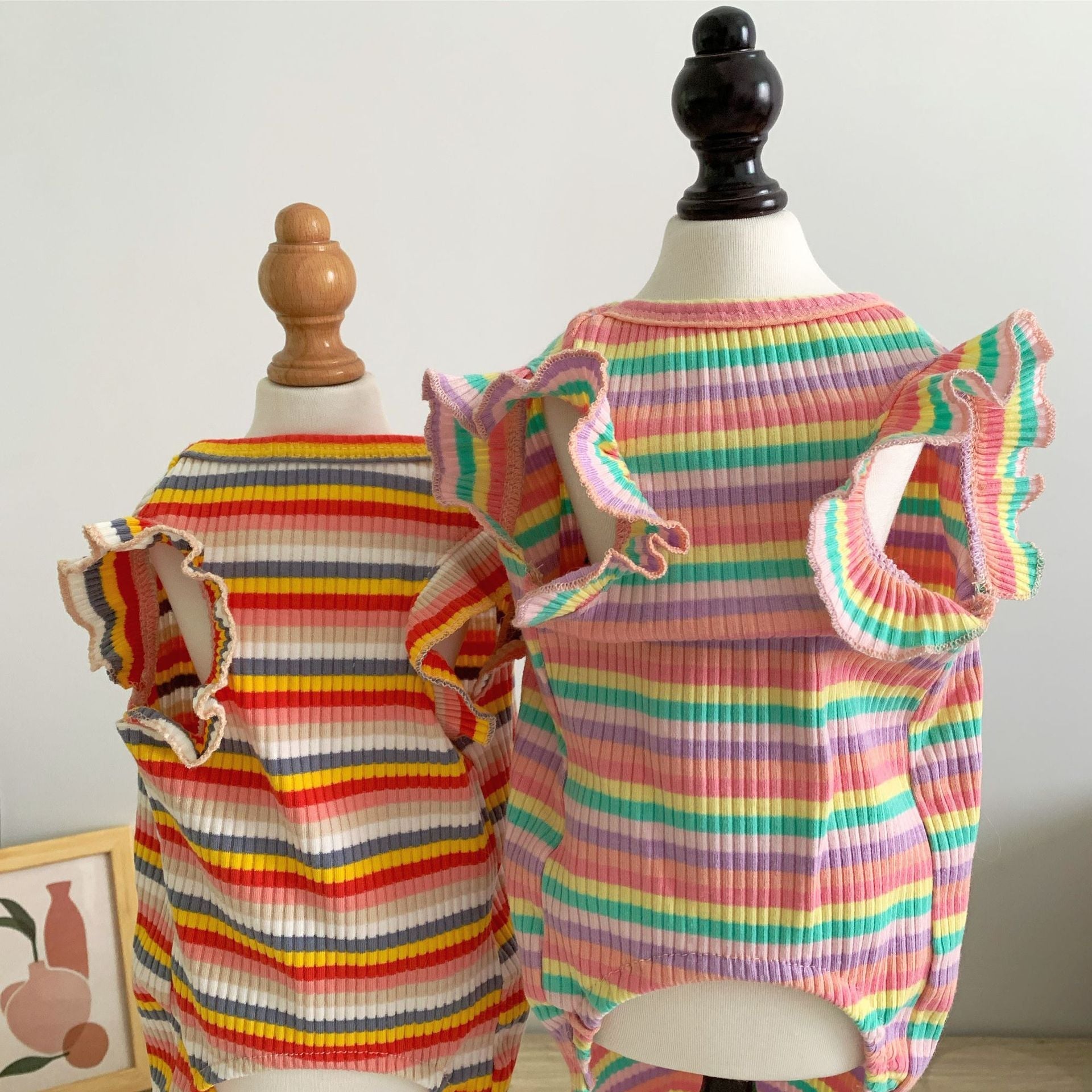 KFX-0526909 Breathable Cotton Rainbow Stripe T-Shirt for Small Dogs and Cats
