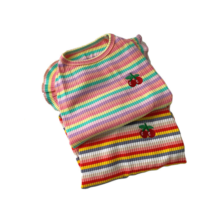 KFX-0526909 Breathable Cotton Rainbow Stripe T-Shirt for Small Dogs and Cats