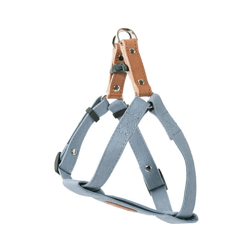KFX-0528573 Soft Cotton Dog Leash in Light Blue and Beige for All Seasons