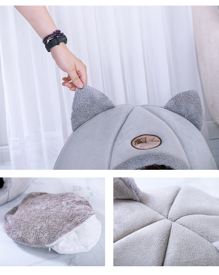 KFX-0529341 Cozy Semi-Enclosed Pet Nest with Soft Plush and Cushioning Materials