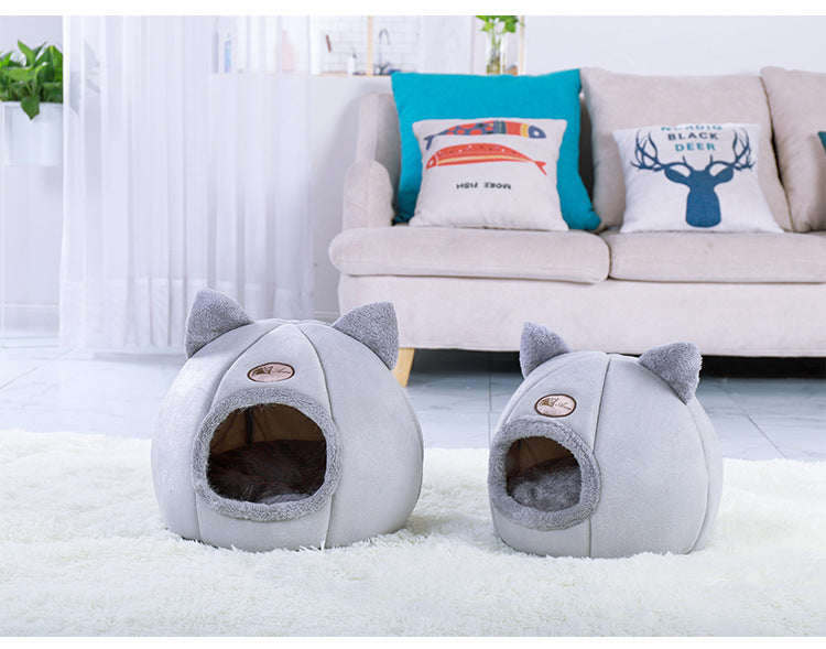 KFX-0529341 Cozy Semi-Enclosed Pet Nest with Soft Plush and Cushioning Materials