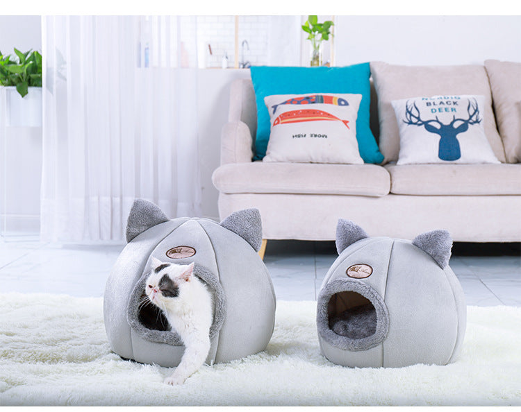 KFX-0529341 Cozy Semi-Enclosed Pet Nest with Soft Plush and Cushioning Materials