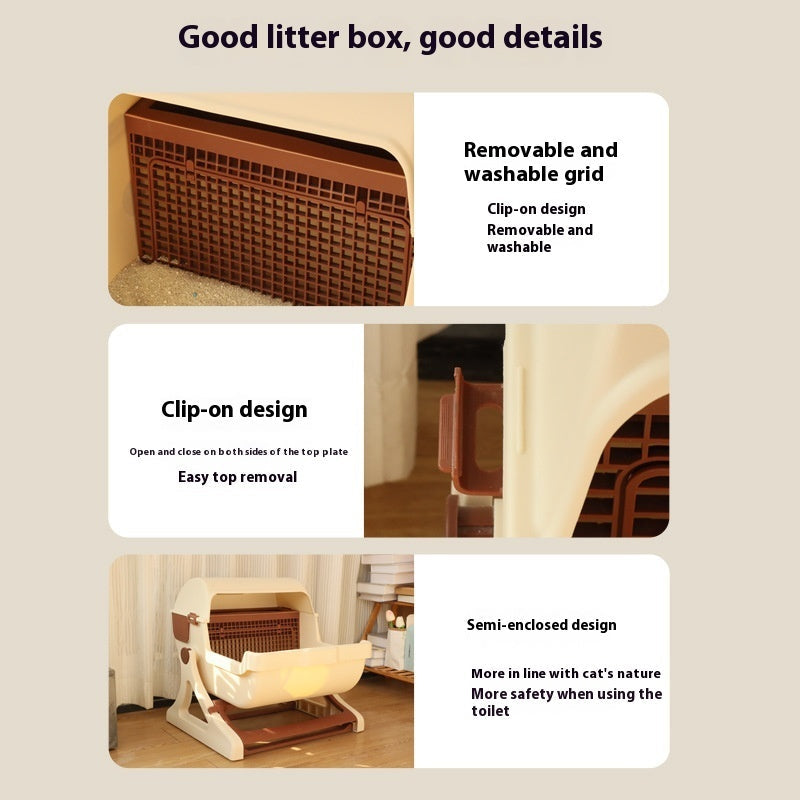 KFX-0530109 Extra Large Semi-Automatic Tilting Cat Litter Box in Beige Brown, Beige, Green, and Pink