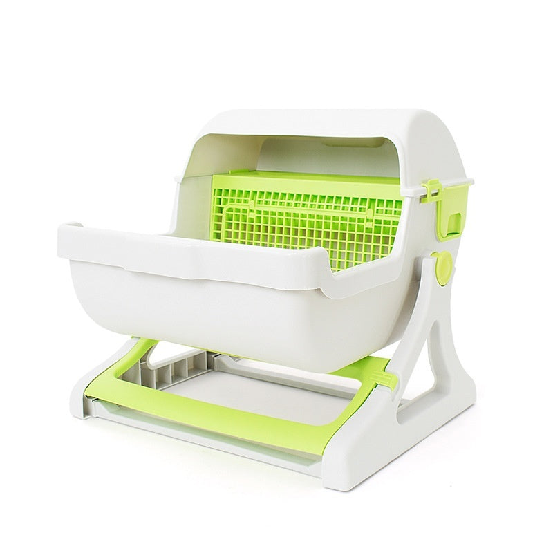 KFX-0530109 Extra Large Semi-Automatic Tilting Cat Litter Box in Beige Brown, Beige, Green, and Pink