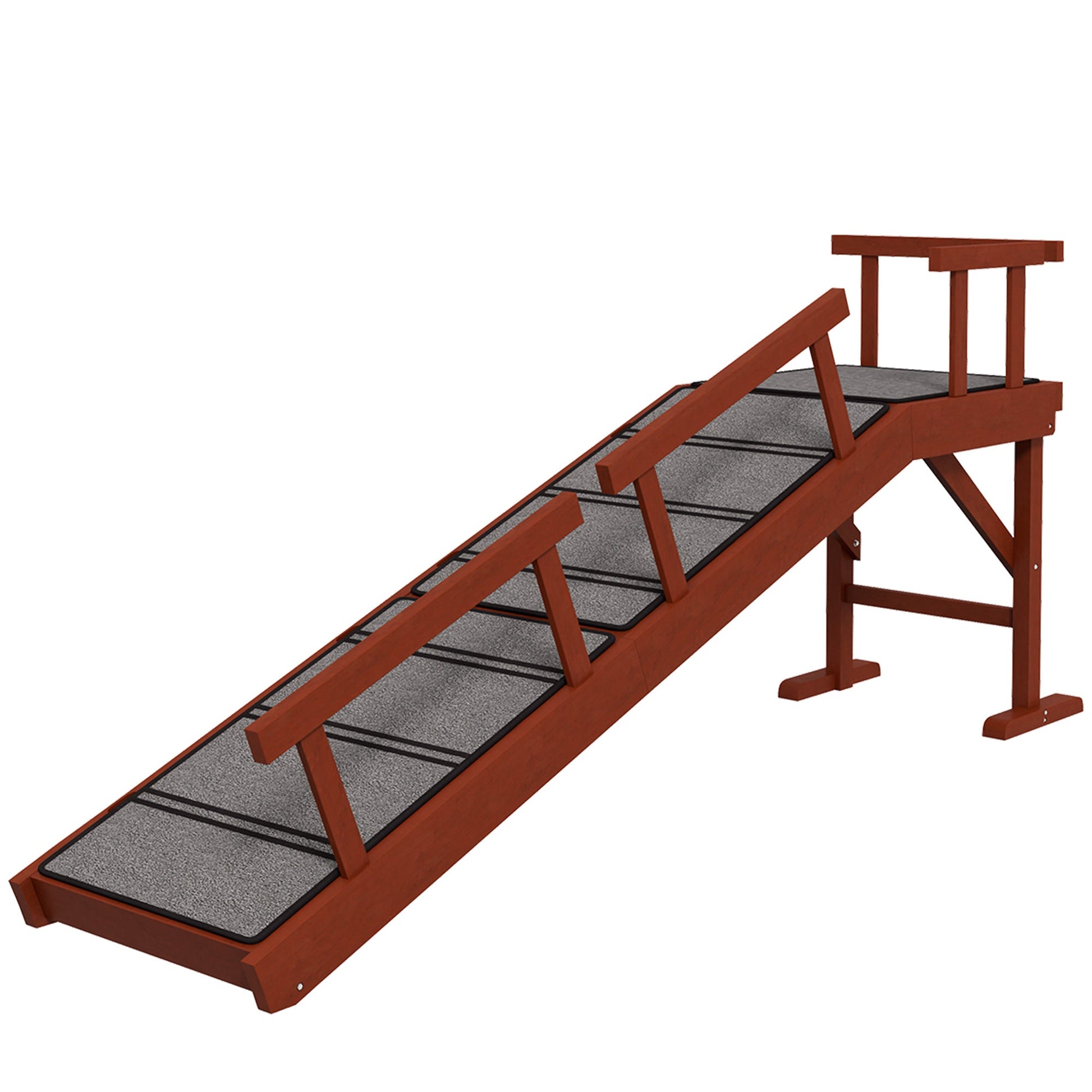 KFX-0530749 Wooden Dog Ramp with Removable Guardrails and Non-Slip Surface, 60 Inch Long, Brown for Pets Up to 66 lbs