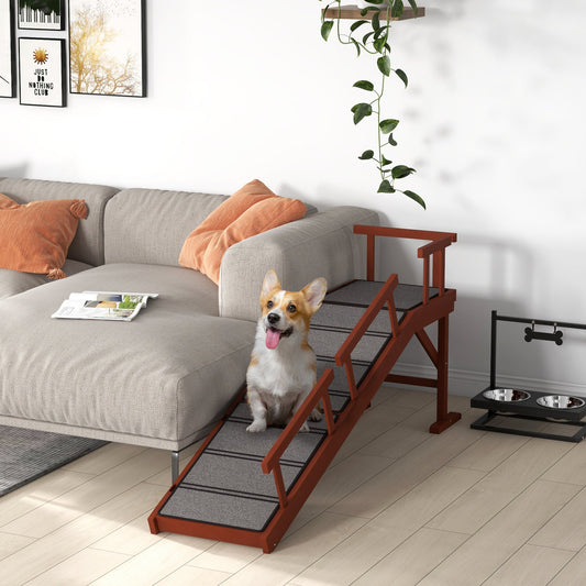 KFX-0530749 Wooden Dog Ramp with Removable Guardrails and Non-Slip Surface, 60 Inch Long, Brown for Pets Up to 66 lbs