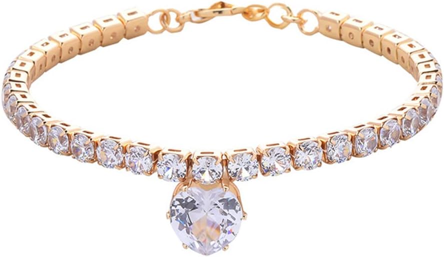 KFX-0532541 Bling Rhinestone Heart Shaped Pet Necklace for Cats and Dogs - Adjustable Collar Accessory