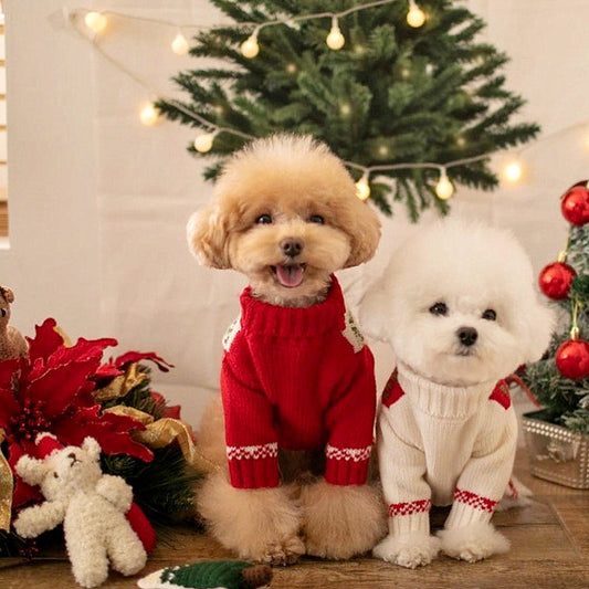 KFX-0533053 Knitted Dog Sweater with Red or White Collar, Sizes XS to XL