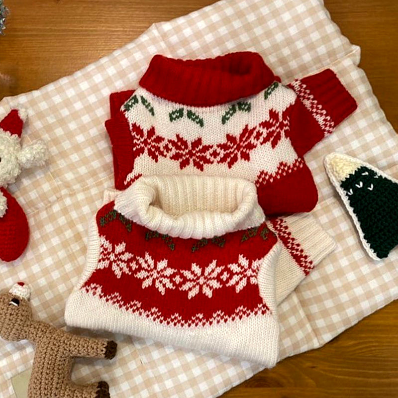 KFX-0533053 Knitted Dog Sweater with Red or White Collar, Sizes XS to XL