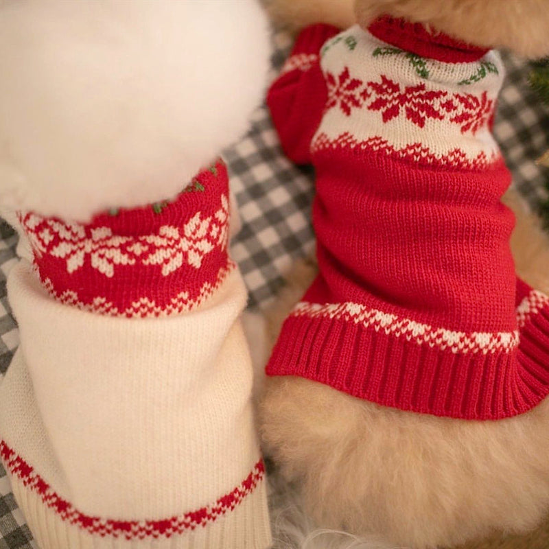 KFX-0533053 Knitted Dog Sweater with Red or White Collar, Sizes XS to XL