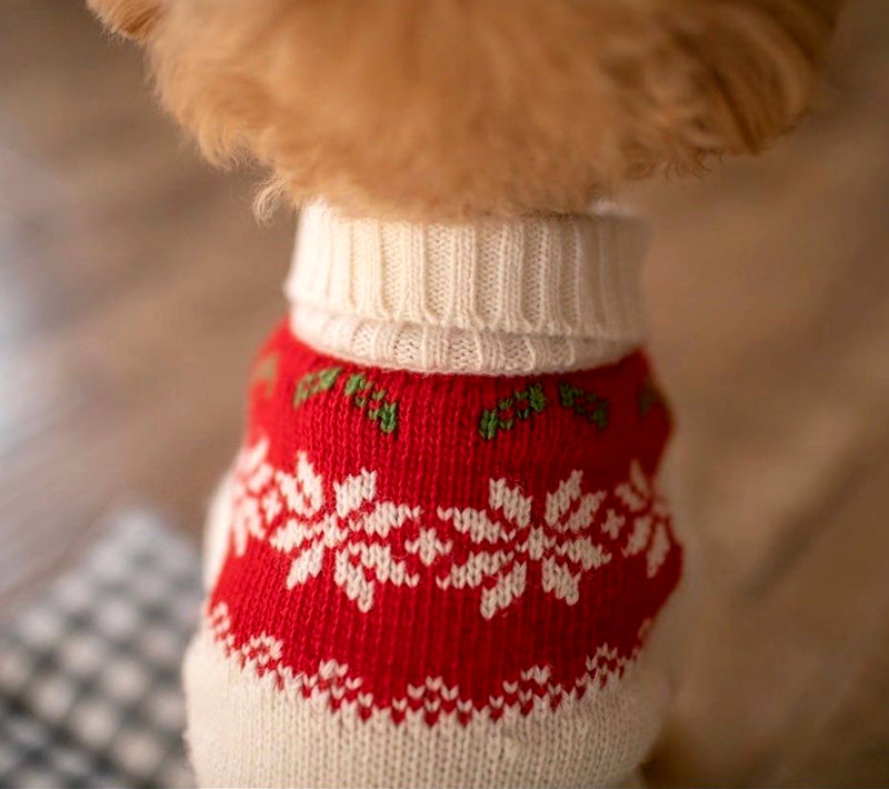 KFX-0533053 Knitted Dog Sweater with Red or White Collar, Sizes XS to XL