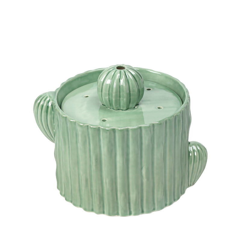KFX-0535229 Automatic Ceramic Cat Water Fountain - 2L Capacity, Smooth Glaze, Multi-Functional Design